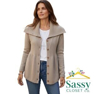 Vince Brown Heather Wool Blend Partial Button Sweater Size L EUC